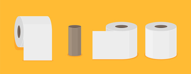 Toilet paper roll flush icon. Vector toilet paper tissue isolated towel flat tape