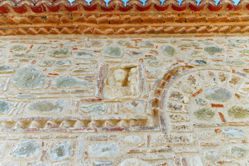 wall masonry. Frescoes, images of saints. the main Greek Orthodox church in the small town of Kalambaka. Greece, Meteora. close up