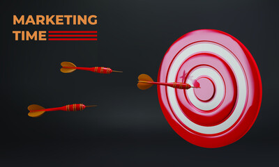 Realistic 3d design red target and arrows. vector illustration. Targeting the business. Marketing time concept.