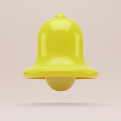 Realistic 3D design, bell. Call notification in yellow color, vector illustration