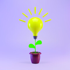 3d icon vector illustration. Growing sprout with a bulb in a pot. Business metaphor.