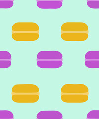 Concept of seamless pattern with macaroons. Colored background. Vector illustration. Fabric packaging backgrounds design element