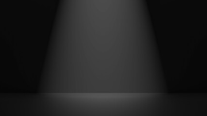 Black background and light from above. Dim lighting of a black dark room. 3D render. © Binkontan