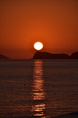 Beautiful sunset from Arillas beach in Corfu,Greece