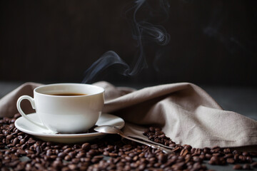 cup of coffee with beans