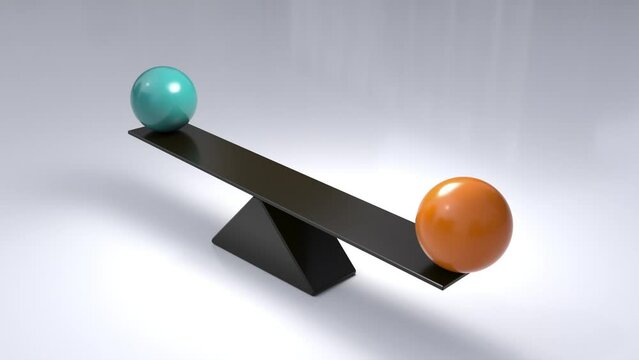 Seesaw 3D Animation with Two Colorful Balls Balancing on Beam - Isolated Seamless Loop of Teeter Totter
