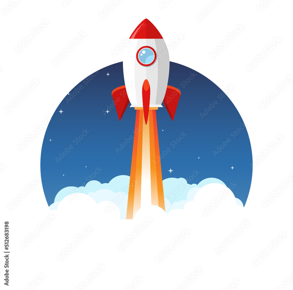 Wall mural rocket launch vector ship begin challenge startup. start project rocket launch flat concept