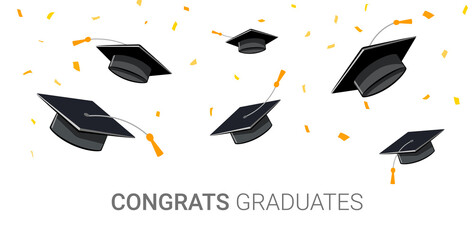 2022 class background hat in air banner. Graduation 2022 class party congrats success design background