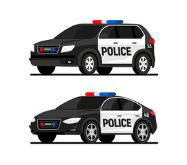 Police car truck suv security overhead cartoon. American police cruiser vector flat icon