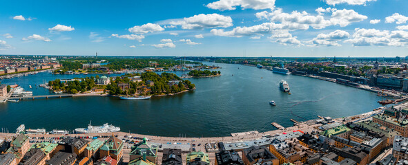 Fototapeta na wymiar Aerial panoramic view of the old Town, Gamla Stan, in Stockholm. Beautiful Sweden during summer time.
