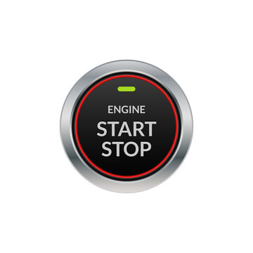 Car engine start stop button ignition. Push circle button engine stop start quality
