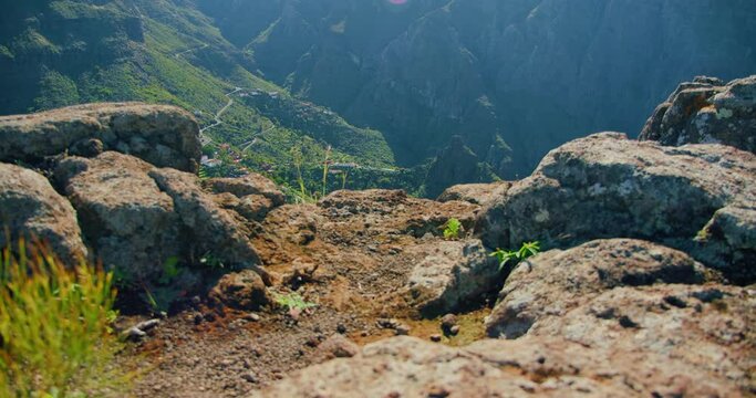 Masca village and Gorge. Famous tourist destination in Tenerife. Canary Islands, Spain. Parque rural de Teno. Mirador La Cruz de Hilda.