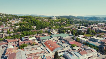 Fototapeta premium scenic drone shot of ancient Georgian town Kutaisi, Georgia. High quality photo