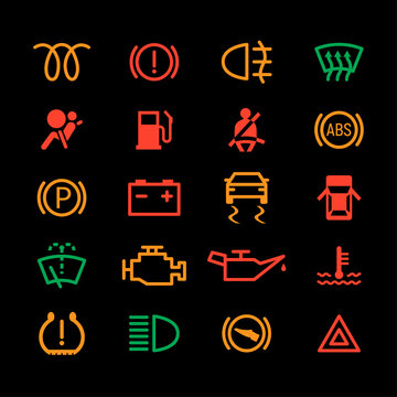 Car Dashboard Icon Engine Light Abs Led Oil. Car Dashboard Sign Indicator Lamp Alert Parking Symbol Set