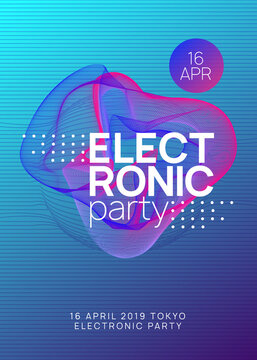 Neon club flyer. Electro dance music. Trance party dj. Electronic sound fest. Techno event poster.