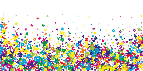 Falling letters of English language. Bright flying words of Latin alphabet. Foreign languages study concept. Modern back to school banner on white background.