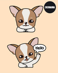  Chihuahua puppy dog with a smile and hello action. 2D cute cartoon character design in flat style. 