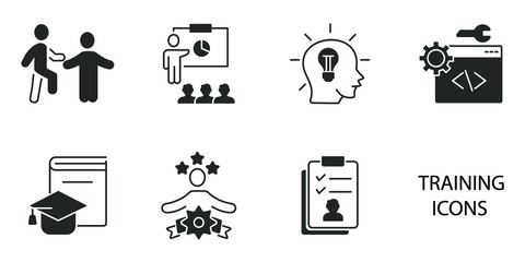 Training icons set . Training pack symbol vector elements for infographic web