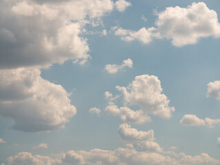 Sky in the summer. White cirrus and cumulus clouds. Place in the center is  perfect to add text.