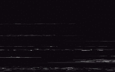 Glitch retro playback. White distorted lines. Abstract horizontal stripes. VHS no signal visualization. Old tape distortions. Vintage rewind effect. Vector illustration