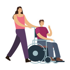 Fototapeta na wymiar woman helping disabled man