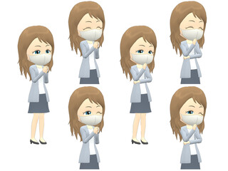 [Fun A] Caucasian Woman cardigan wavy hair oblique angle