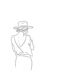 Young woman one line drawing style. Minimalistic background. Fashion wallpaper