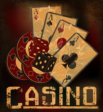 Casino background with chip and poker cards, vector illustration