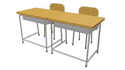 2連結の机と椅子を右正面から見たイメージ