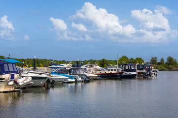 Reindersmeer - Maasduinen, Netherlands - June 21, 2022: Boats in Bergen in Noord Limburg, Netherlands