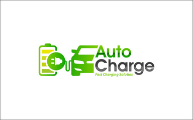 Illustration of innovation for auto fast charging solution logo design template