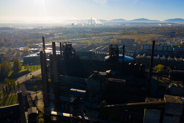 Aerial view of old rusty facilities of closed metallurgical plant in Vitkovice district of Ostrava city, Czech Republic