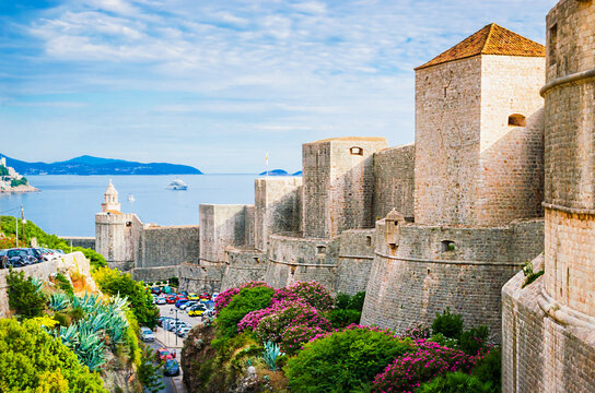 Panoramic view on walls and buildings of famous old city Dubrovnik, Croatia