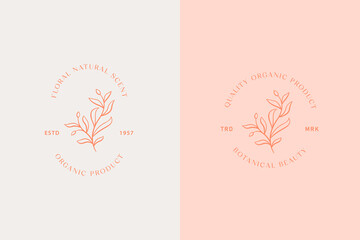 Floral Nature Plant and Botanical Feminine Logo Collection. Elegant vector Template for florist, hand drawn beauty, organic cosmetics, spa, salon, photography, boutique, wedding.