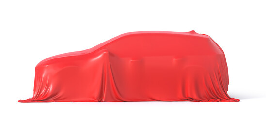 Car under cloth on a white background. 3d illustration