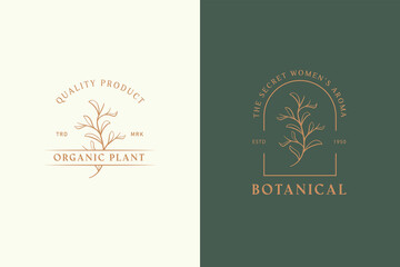 Organic Plant Floral and Botanical Feminine Logo Collection. Elegant vector Template for a florist, hand-drawn beauty, organic cosmetics, spa, salon, photography, boutique, and wedding.