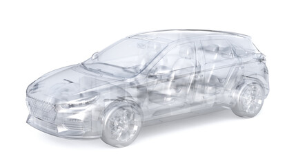 Transparent car on a white background. 3d illustration