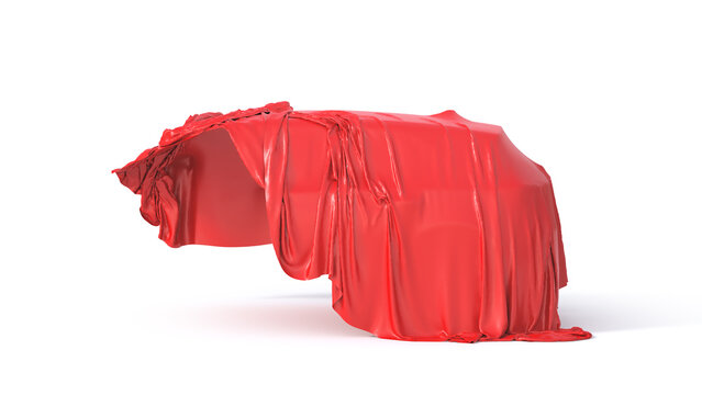 Car under cloth on a white background. 3d illustration