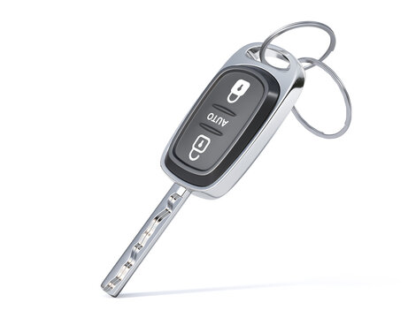 Car keys with car on a white background. 3d illustration