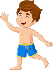 Cartoon happy boy in a swimsuit 