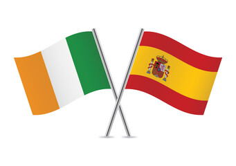Ireland and Spain crossed flags. Irish and Spanish flags on white background. Vector icon set. Vector illustration.