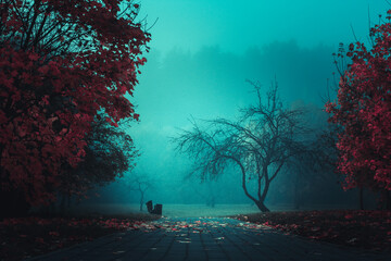 Mysterious road. Fairy Forest. Mystical atmosphere. Paranormal another world. Stranger forest in a...