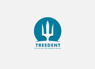 Trident Spear Isolated Round ocean blue background Logo Design Template