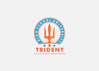 Trident logo isolated rounded emblem with text and star, usable logo for education