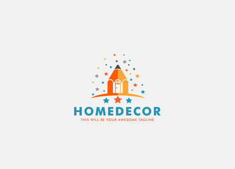 home decor logo design. with pencil as roof and windows logo design Element