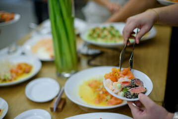 buffet food, catering food party at restaurant