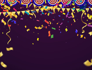 Many Falling Colorful Tiny Confetti And Ribbon Isolated On Background. Vector. Multi colored