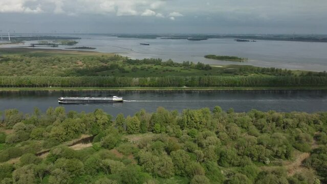 Aerial view of the Schelde Rijn Canal between Dinteloord and Nieuw Vossemeer in the Netherlands