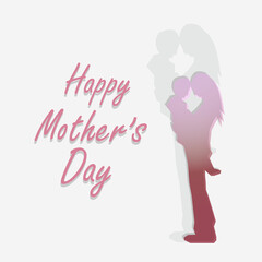 happy Mother's day with Pink silhouette design mother and son white bakground