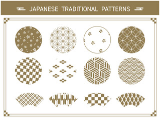 金色の和柄のパターンセット